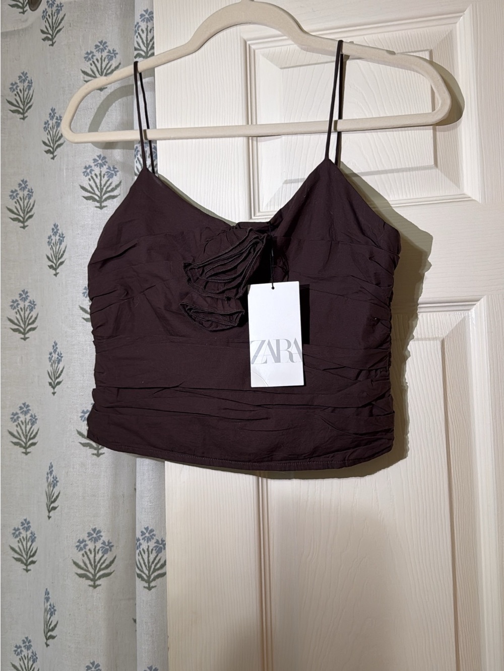 ZARA Dark Brown Spaghetti Strap Ruched Camisole